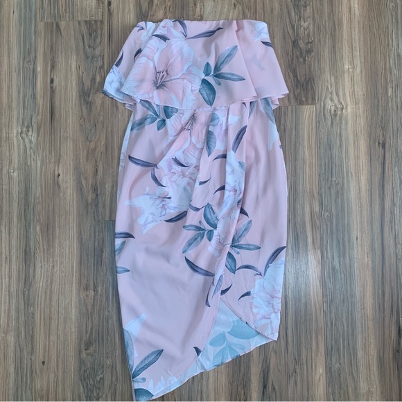 Style State pleated floral asymmetrical pink dress size 10 - Picture 2 of 10